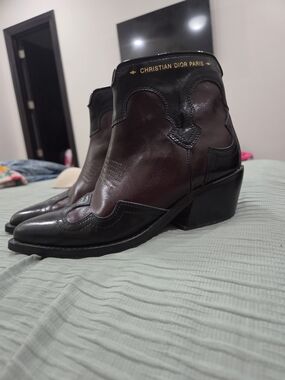 Dior Western Size 38 Burgundy/Black Leather Ankle Length Boots